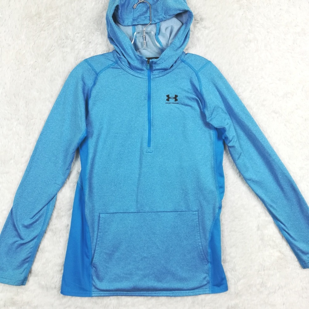 Under Armour Girls Sweatshirt Hoodie Half Zip Loose Coldgear Blue Heather XL